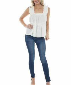 Entro Off White Tank Top With Thick Ruffled Straps