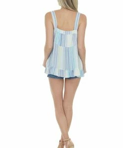 Davi & Dani Tops Navy Multicolor Striped Tank Top With Pockets 14 Davi & Dani Tops Navy Multicolor Striped Tank Top With Pockets