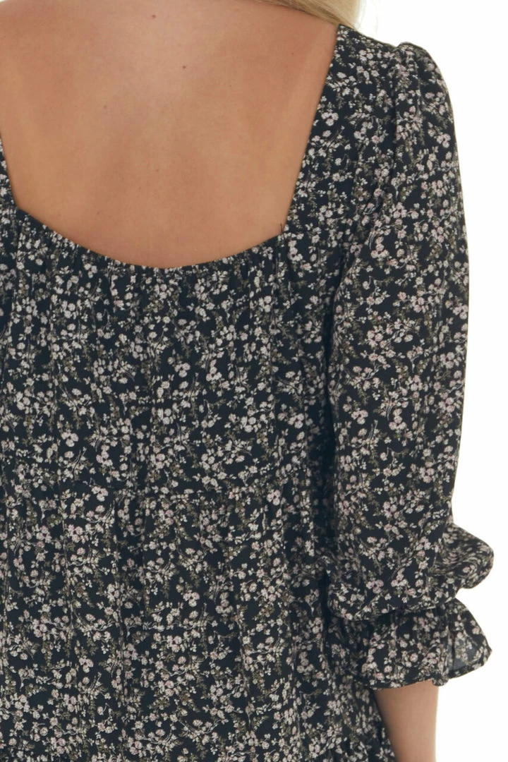 She + Sky Dresses Black Floral Square Neck Tiered Babydoll Dress 17 She + Sky Dresses Black Floral Square Neck Tiered Babydoll Dress
