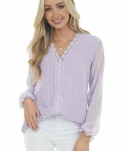 Miss Sparkling Lavender Swiss Dot Blouse With Lace Details 11 Miss Sparkling Lavender Swiss Dot Blouse With Lace Details