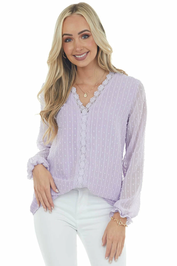 Miss Sparkling Lavender Swiss Dot Blouse With Lace Details 5 Miss Sparkling Lavender Swiss Dot Blouse With Lace Details