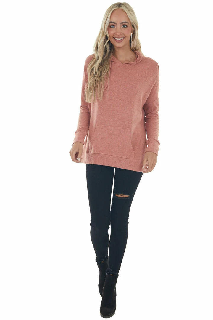 ANGIE Heathered Coral Kangaroo Pouch Knit Hoodie 12 ANGIE Heathered Coral Kangaroo Pouch Knit Hoodie