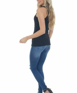 Entro Tops Black Weave Texture Stretchy Knit Tank Top