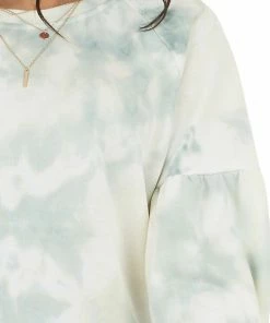 Lush Clothing Sage And Cream Tie Dye Top With Long Drop Shoulder Sleeves Tops