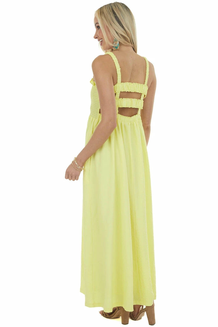 Davi & Dani Lemon Sleeveless Smocked Ruffle Maxi Dress 10 Davi & Dani Lemon Sleeveless Smocked Ruffle Maxi Dress
