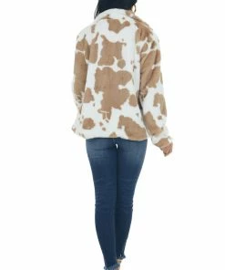BiBi Latte And Off White Cow Print Faux Fur Jacket