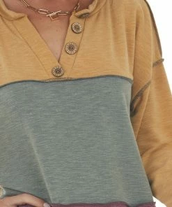 BiBi Amber And Berry Colorblock Henley Knit Top Tops