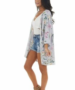 HEIMISH Lavender Floral Print Kimono With High Low Hem 15 HEIMISH Lavender Floral Print Kimono With High Low Hem
