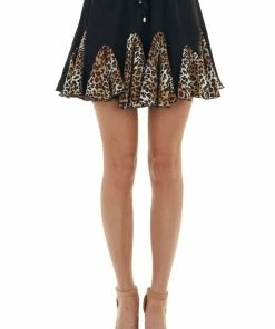 Main Strip Black Leopard Print Ruffle Mini Skort