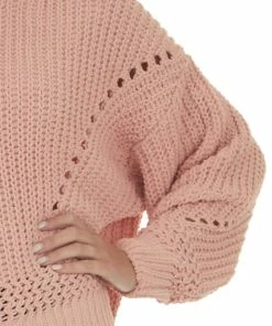 Charlotte Avery Peach Chenille Bubble Sleeve Cut Out Sweater