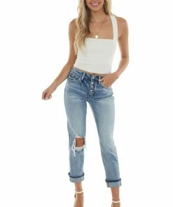 Vervet Bottoms Medium High Rise Distressed Boyfriend Jeans