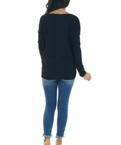 143 Story Black Metallic Thread Exposed Seam Knit Top