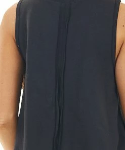 Ces Femme Black Knit Tank Top With Back Raw Seam Detail