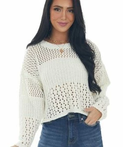 LE LIS Buttercream Chenille Pointelle Cropped Sweater Tops 26 LE LIS Buttercream Chenille Pointelle Cropped Sweater Tops