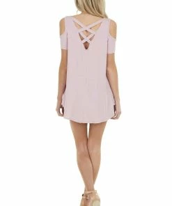CY Fashion Tops Blush Cold Shoulder Top With Criss Cross Back Detail