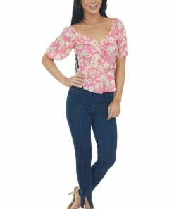 Lush Clothing Bubblegum Pink Floral Print Peplum Top Tops 31 Lush Clothing Bubblegum Pink Floral Print Peplum Top Tops