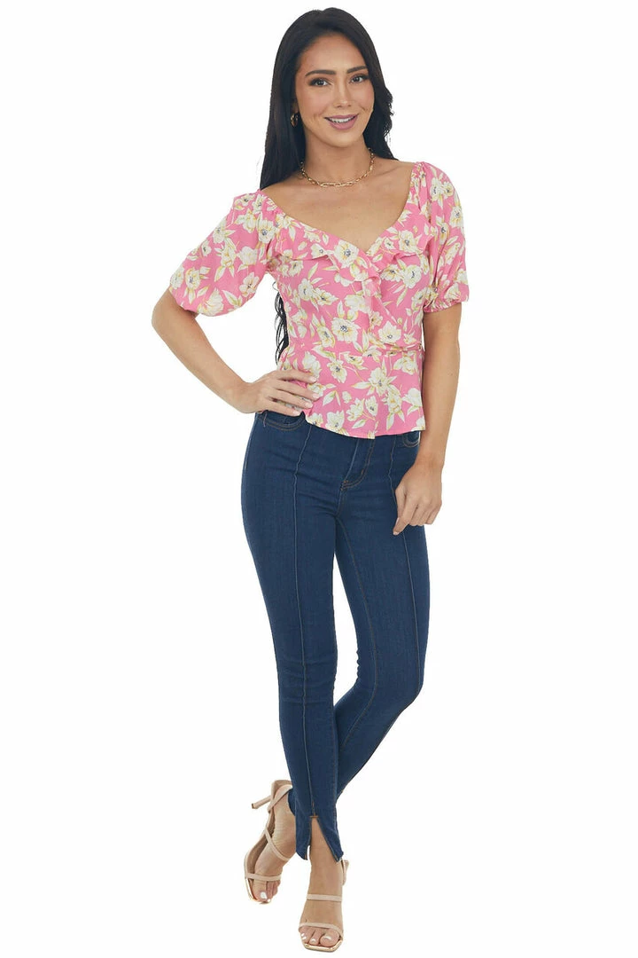 Lush Clothing Bubblegum Pink Floral Print Peplum Top Tops 16 Lush Clothing Bubblegum Pink Floral Print Peplum Top Tops