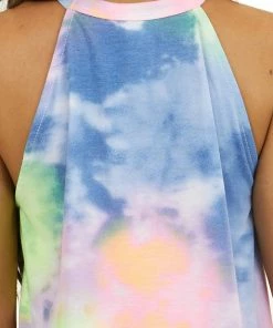 BiBi Tops Multicolor Tie Dye Sleeveless Top With Halter Neckline