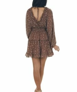 Peach Love Coffee Floral And Metallic Print Ruffle Dress Dresses 17 Peach Love Coffee Floral And Metallic Print Ruffle Dress Dresses