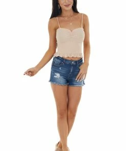 CY Fashion Peach Smocked Crop Tank Top With Ruffle Detail 17 CY Fashion Peach Smocked Crop Tank Top With Ruffle Detail