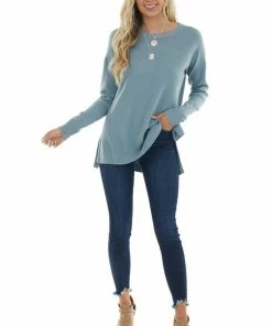 Staccato Tops Dusty Blue Super Soft Ribbed Knit Sweater