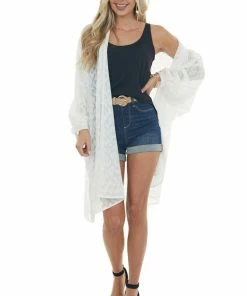 143 Story Tops Off White Leopard Print Dolman Sleeve Kimono