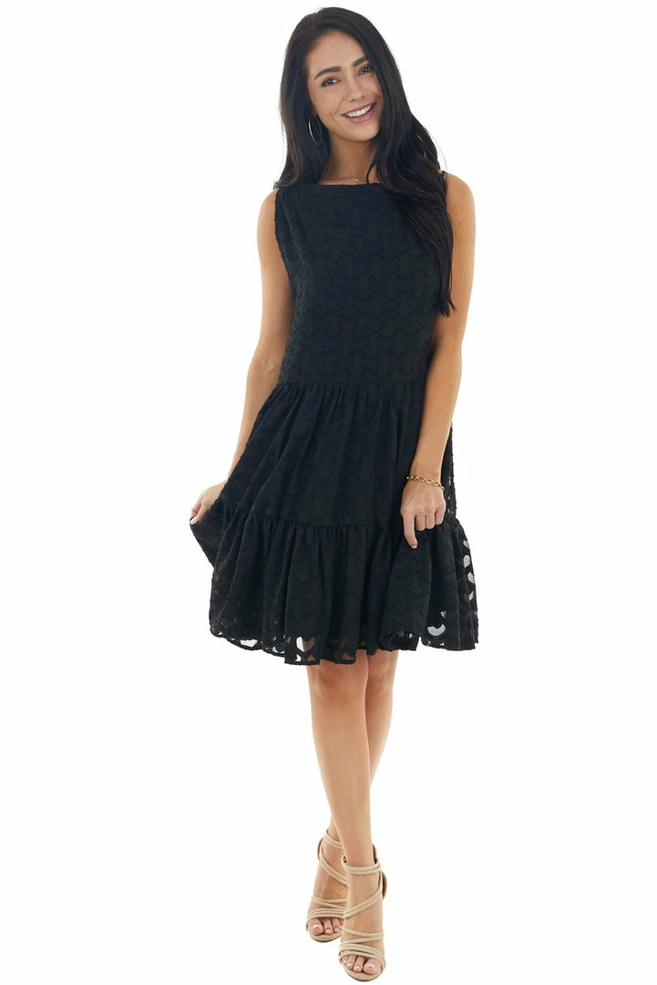 Sweet Lovely Black Jacquard Textured Tiered Dress With Halter Neckline Dresses 18 Sweet Lovely Black Jacquard Textured Tiered Dress With Halter Neckline Dresses