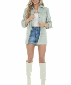 Blue B Pastel Sage Plaid Button Up Shirt Jacket 29 Blue B Pastel Sage Plaid Button Up Shirt Jacket