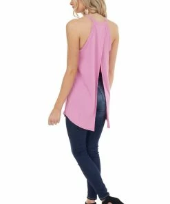 White Birch Light Magenta Sleeveless High Neck Top With Open Slit Back Tops 30 White Birch Light Magenta Sleeveless High Neck Top With Open Slit Back Tops