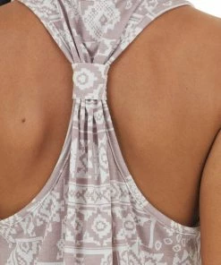 Vanilla Bay Faded Mauve Aztec Print Chest Pocket Tank Top Tops