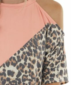 Lovely Melody Dark Melon And Leopard Print Cold Shoulder Soft Knit Tee 29 Lovely Melody Dark Melon And Leopard Print Cold Shoulder Soft Knit Tee