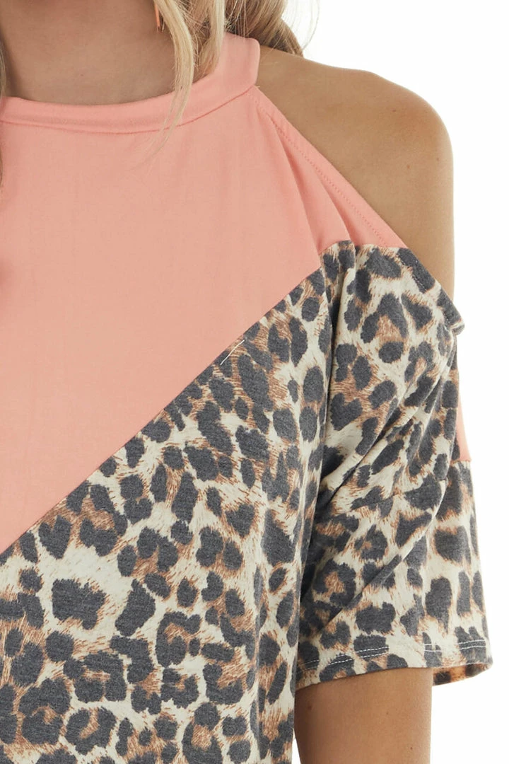 Lovely Melody Dark Melon And Leopard Print Cold Shoulder Soft Knit Tee 14 Lovely Melody Dark Melon And Leopard Print Cold Shoulder Soft Knit Tee