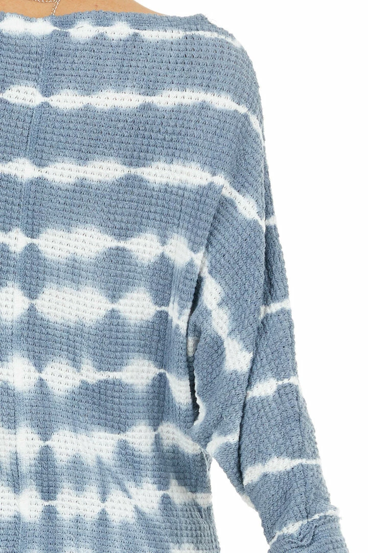 She + Sky Slate Blue Tie Dye Waffle Knit Top With Dolman Sleeves Tops 18 She + Sky Slate Blue Tie Dye Waffle Knit Top With Dolman Sleeves Tops