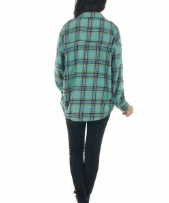 Fantastic Fawn Tops Mint Plaid Collared Chest Pocket Flannel 27 Fantastic Fawn Tops Mint Plaid Collared Chest Pocket Flannel