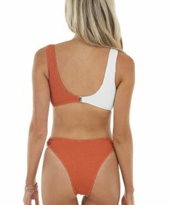 Nic + Jo Marmalade And White Textured Bikini Set With Ring Details