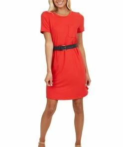 Entro Crimson Short Sleeve Soft Knit Mini Dress With Chest Pocket Dresses 32 Entro Crimson Short Sleeve Soft Knit Mini Dress With Chest Pocket Dresses