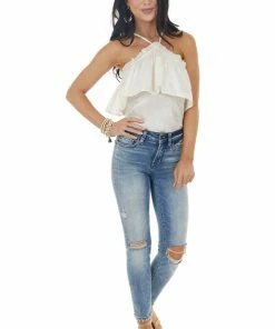 Andree Champagne Shimmer Sleeveless Top With Criss Cross Straps Tops