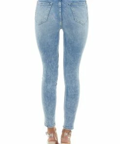 Cello Jeans Light Acid Wash High Rise Jeans With Light Distressing Bottoms