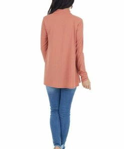 Fantastic Fawn Terracotta Long Sleeve Stretchy Knit Top With Cut Out Detail Tops