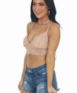 Easel Hazy Peach Floral Lace Double Strap Bralette 19 Easel Hazy Peach Floral Lace Double Strap Bralette