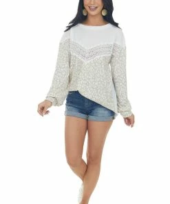 BiBi Ivory Leopard Print Crochet Detail Knit Top