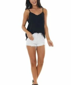 GiGiO Tops Black Sleeveless Tank Top With Scalloped Neckline