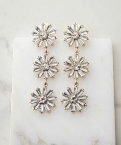 Fame Accessories White Floral Rhinestone Dangle Earrings 8 Fame Accessories White Floral Rhinestone Dangle Earrings
