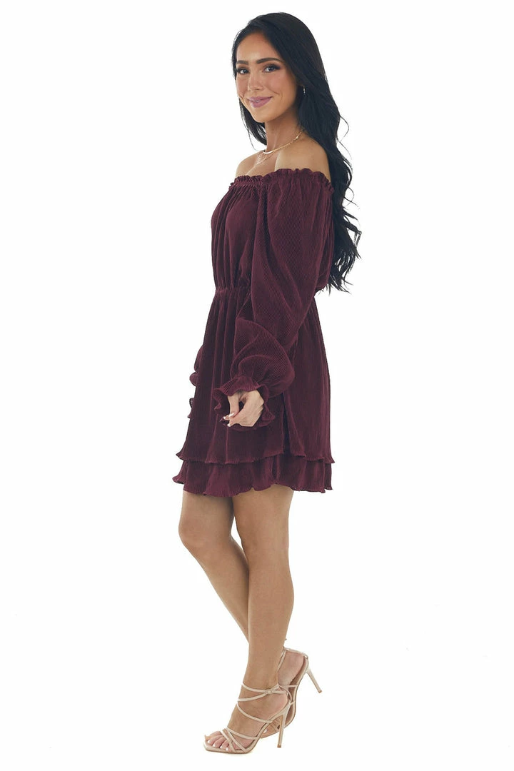 She + Sky Rich Wine Off The Shoulder Pleated Dress 6 She + Sky Rich Wine Off The Shoulder Pleated Dress