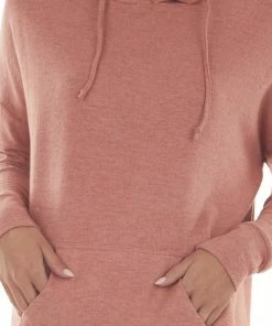 ANGIE Heathered Coral Kangaroo Pouch Knit Hoodie 26 ANGIE Heathered Coral Kangaroo Pouch Knit Hoodie