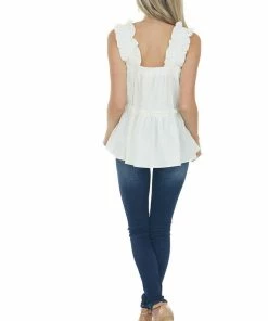 Entro Off White Tank Top With Thick Ruffled Straps
