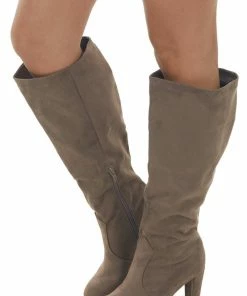 Legend Footwear Peanut Faux Suede Tall Calf High Heeled Boots Shoes