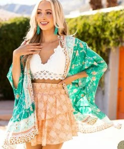 Umgee Jade Multiprint Kimono With Side Slits