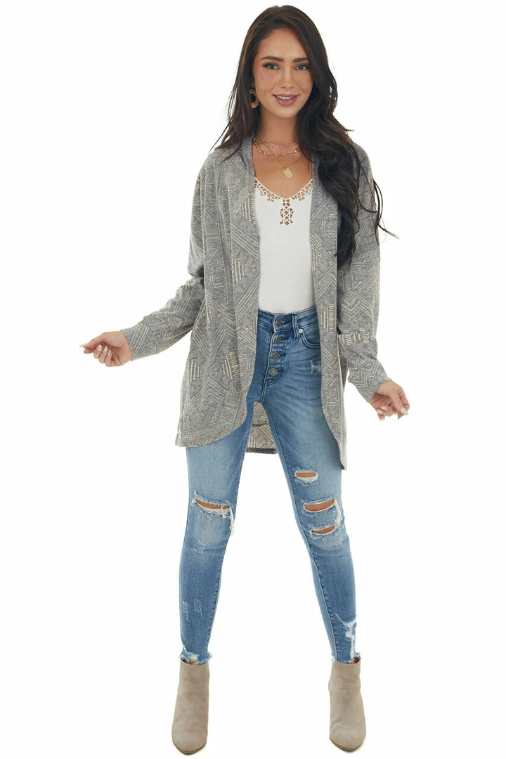 Now N Forever Stone And Peach Abstract Print Knit Cardigan Tops 8 Now N Forever Stone And Peach Abstract Print Knit Cardigan Tops