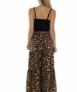 Main Strip Dresses Black Leopard Print Contrast Flare Jumpsuit